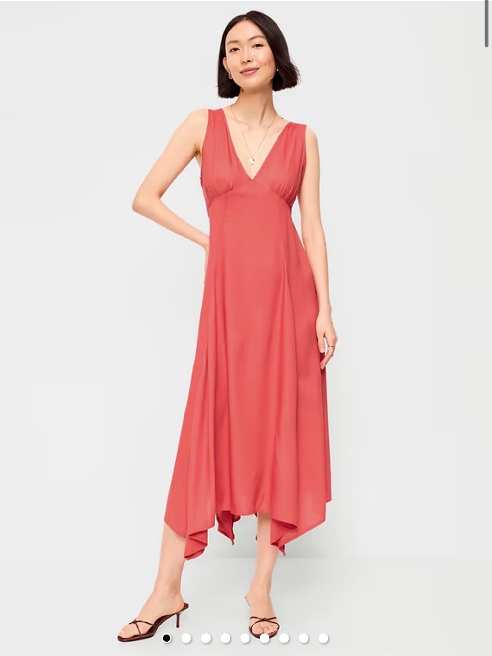 Old Navy Coral-Red V-Neck Handkerchief Midi Dress